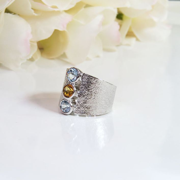 Birthstone Attitude Ring-Aquamarine,Citrine