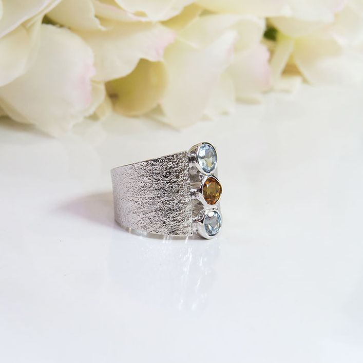 Birthstone Attitude Ring-Aquamarine,Citrine
