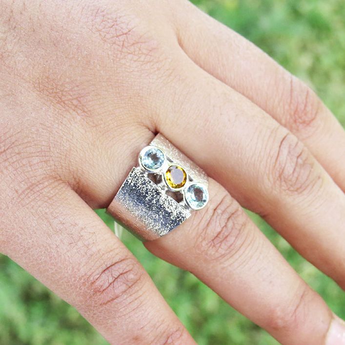 Birthstone Attitude Ring-Aquamarine,Citrine