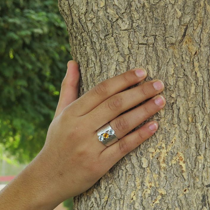 Birthstone Attitude Ring-Aquamarine,Citrine