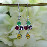 Birthstone Spring Earrings - Amethyst, Garnet, Green Onyx, Citrine