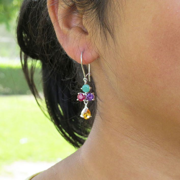 Birthstone Spring Earrings - Amethyst, Garnet, Green Onyx, Citrine