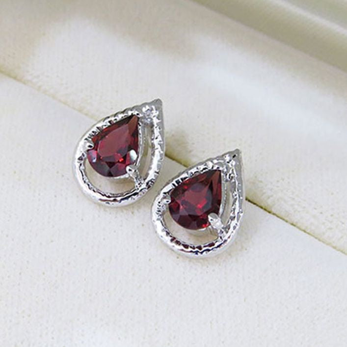 Birthstone Dewdrop Earrings - Garnet