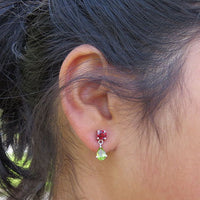 Birthstone Evergreen Earrings - Garnet, Peridot