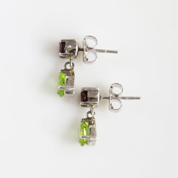Birthstone Evergreen Earrings - Garnet, Peridot