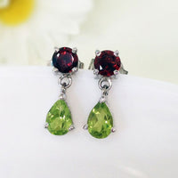Birthstone Evergreen Earrings - Garnet, Peridot