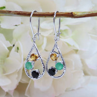 Birthstone Teardrop Earrings - Citrine, Emerald, Onyx