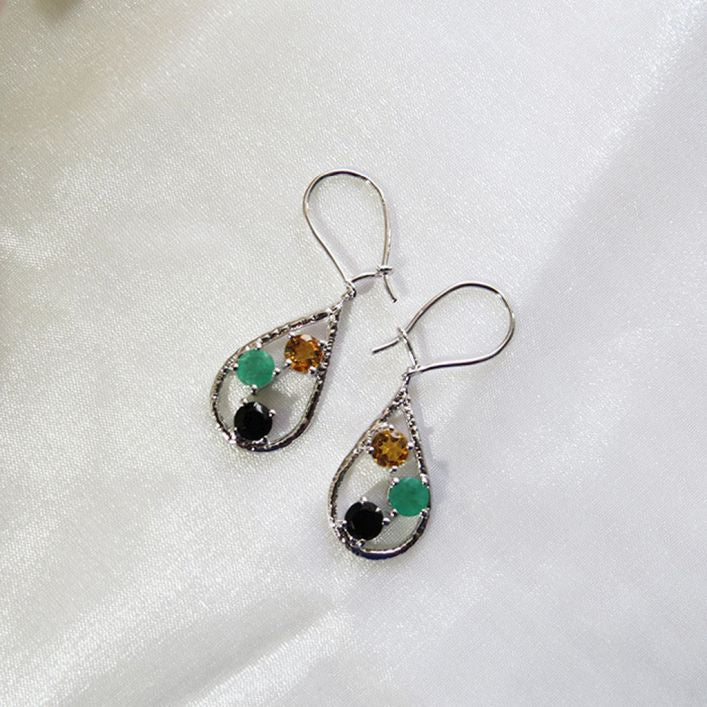 Birthstone Teardrop Earrings - Citrine, Emerald, Onyx
