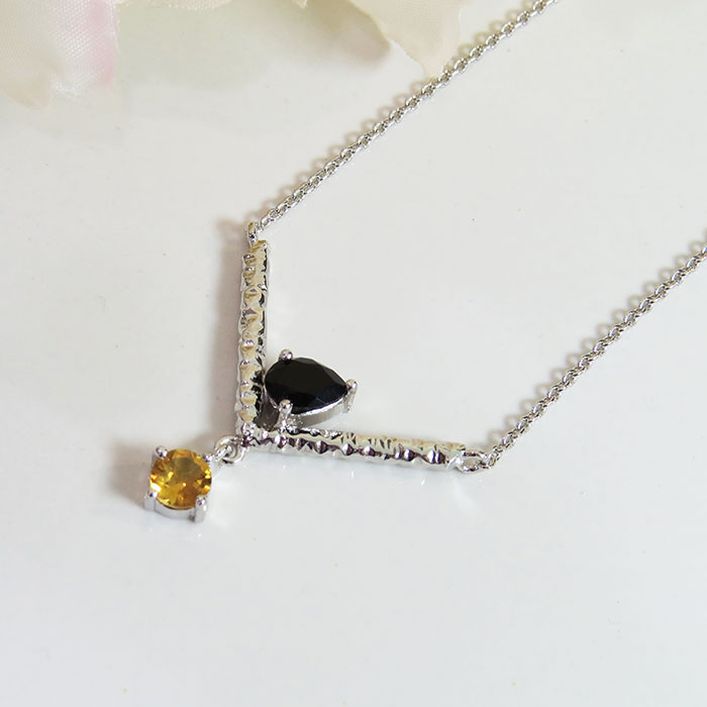 Birthstone Victory Necklace - Onyx, Citrine