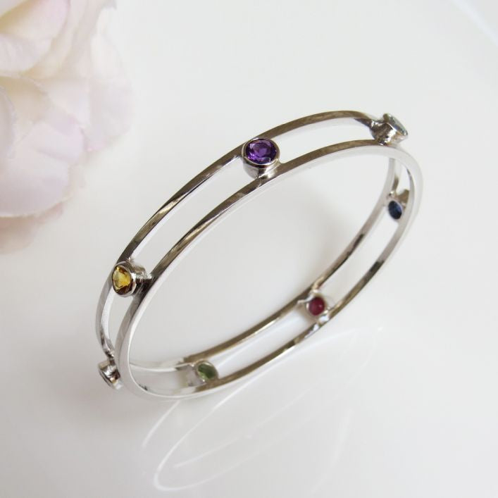 The 7 Chakras Bangle - Peridot, Garnet, Citrine, Amethyst, Ruby, Topaz, Sapphire