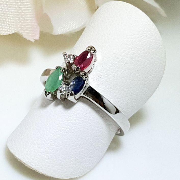 Trio Cluster Ring - Ruby, Emerald,Sapphire
