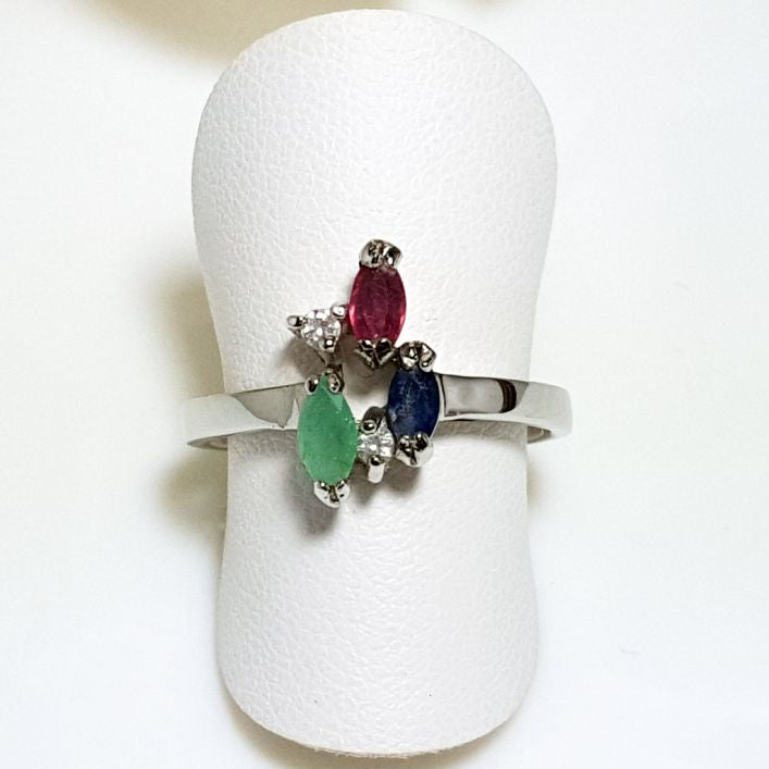 Trio Cluster Ring - Ruby, Emerald,Sapphire