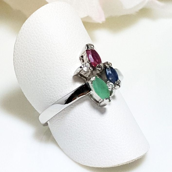 Trio Cluster Ring - Ruby, Emerald,Sapphire