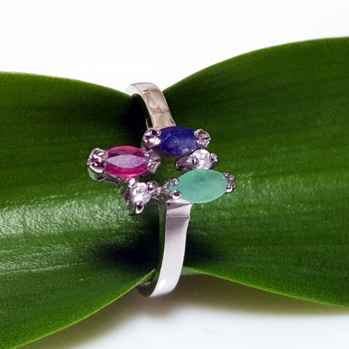 Trio Cluster Ring - Ruby, Emerald,Sapphire