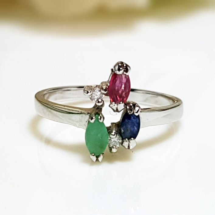 Trio Cluster Ring - Ruby, Emerald,Sapphire