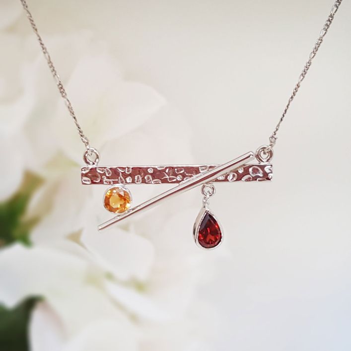 Imbalance Necklace - Garnet, Citrine