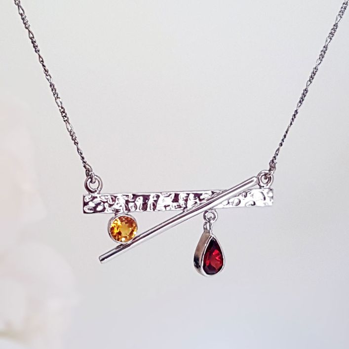 Imbalance Necklace - Garnet, Citrine