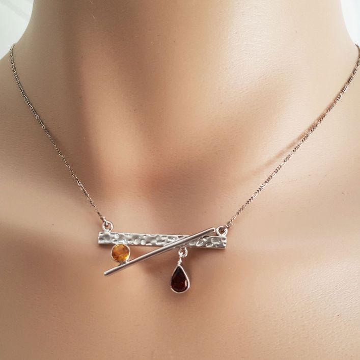 Imbalance Necklace - Garnet, Citrine