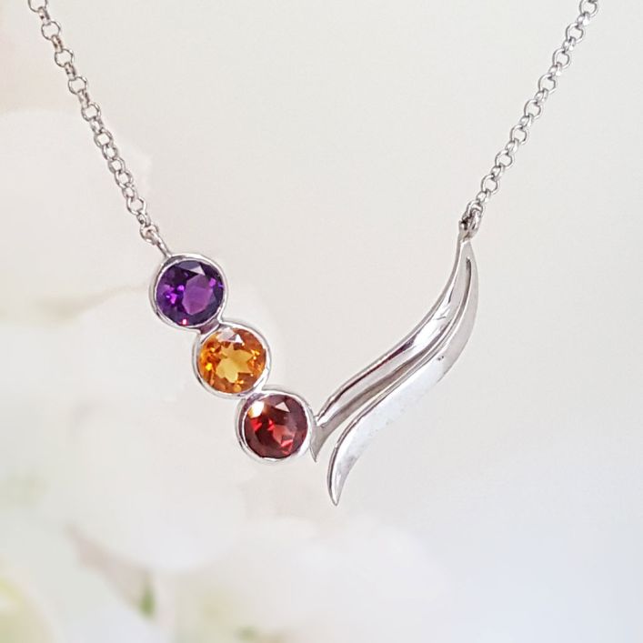 Qonstillation Necklace- Amethyst, Garnet, Citrine 14.04gms