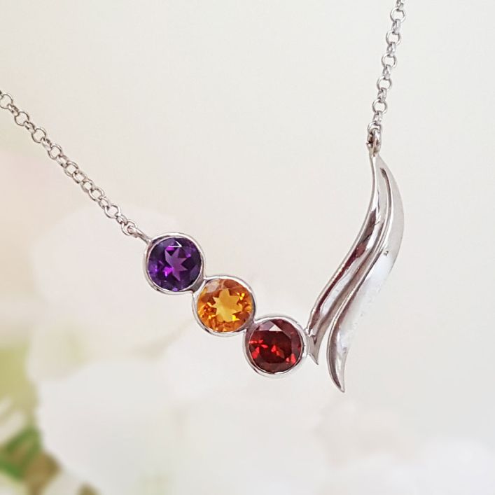 Qonstillation Necklace- Amethyst, Garnet, Citrine 14.04gms