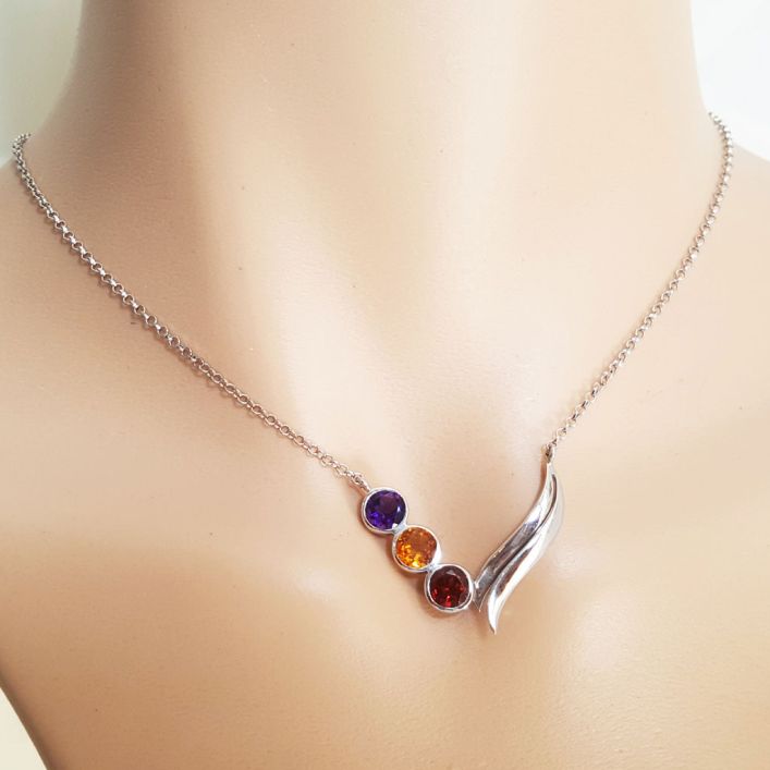 Qonstillation Necklace- Amethyst, Garnet, Citrine 14.04gms