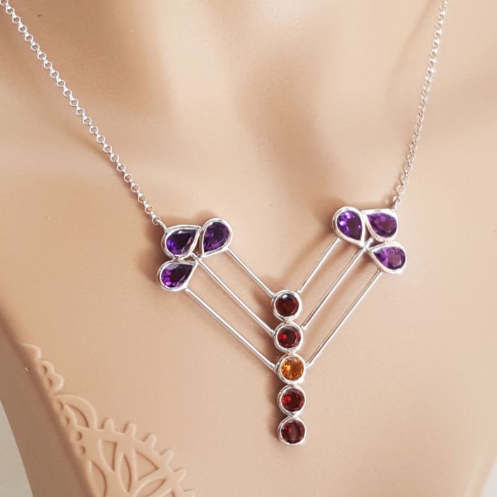 Pheonix Necklace-Amethyst,Garnet,Citrine