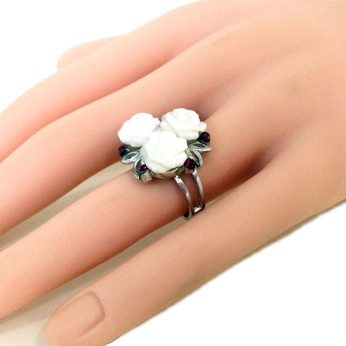 Clove Ring - Mother Pearl Rose in high quality silver ready available at Nafisa Designs