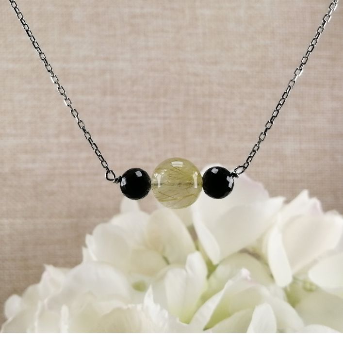 Efficacious Necklace - Rutile Quarts & Onyx