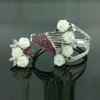 White Mother Pearl Glamorous Bracelet - Round Shape Red Ruby