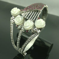 White Mother Pearl Glamorous Bracelet - Round Shape Red Ruby