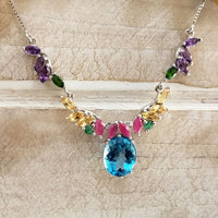 Vibrant Necklace - Blue Topaz, Amethyst, Citrine, Ruby,
