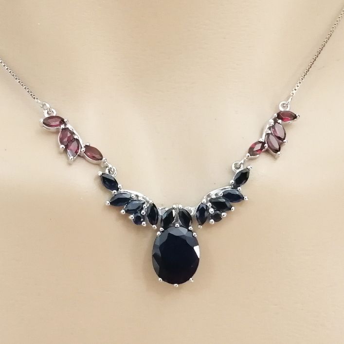 Poise Necklace - Blue Sapphire, Garnet