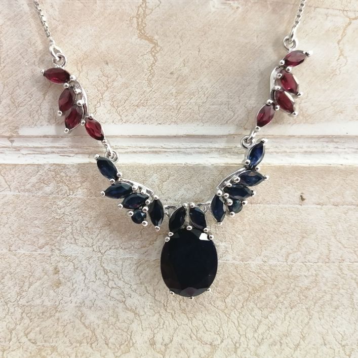 Poise Necklace - Blue Sapphire, Garnet