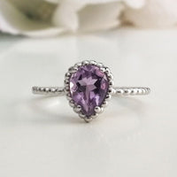 Pear Shape Amethyst Ring in 925 high-quality silver for everyday wear or as a birthstone ring for February 