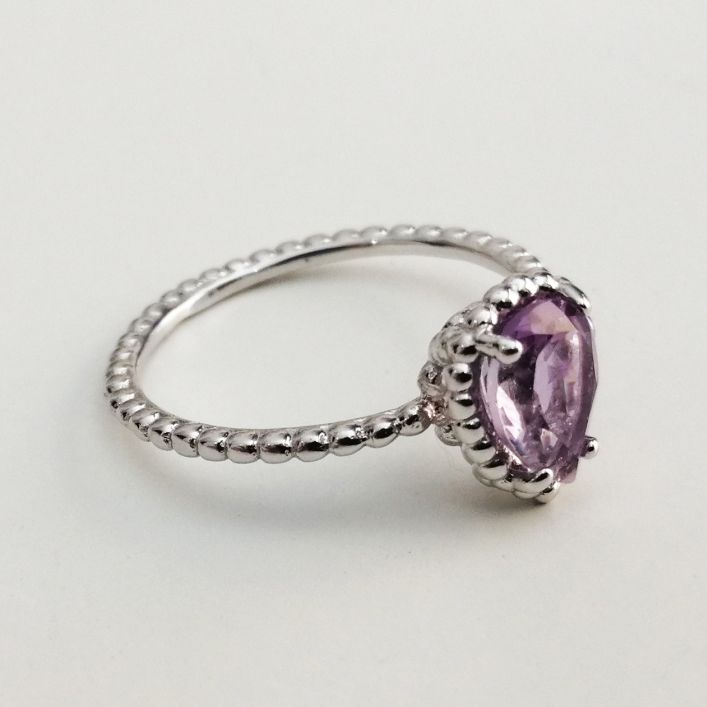 Pear Shape Amethyst Ring in 925 high-quality silver for everyday wear or as a birthstone ring for February