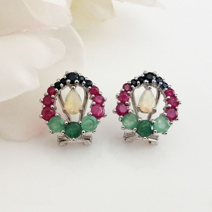 Flashy Studs - Multi Gemstone - Blue Sapphire, Ruby, Opal, Emerald Earrings