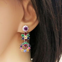 Fiesta Earrings - Multi Gemstone - Amethyst, Emerald, Sapphire