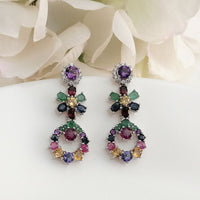 Fiesta Earrings - Multi Gemstone - Amethyst, Emerald, Sapphire
