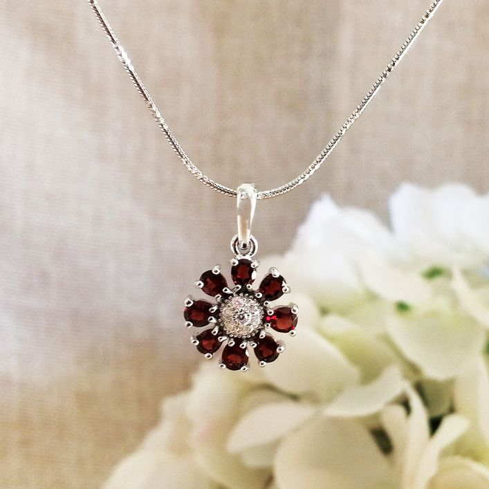 Garnet Flower Pendant