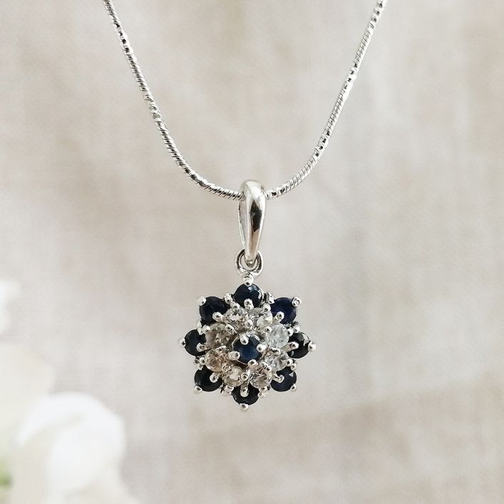 Blue Sapphire Flower Pendant