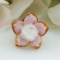 Pink Mother Pearl Floral Ring - round Red Ruby