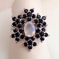 Sapphire and Opal Sun Flower Ring