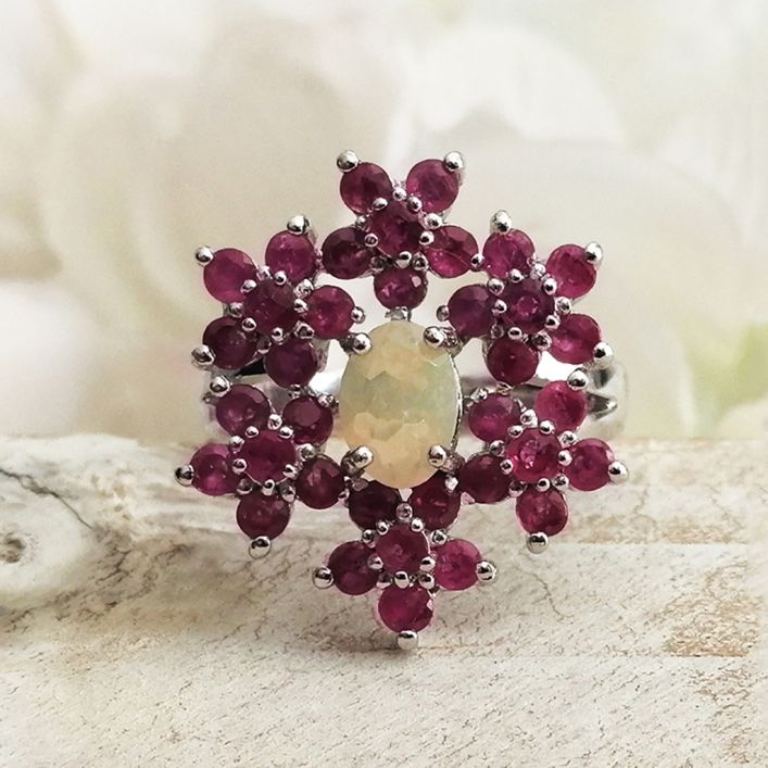 Ruby and Opal SunFlower Ring