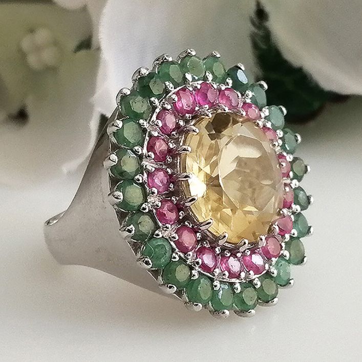 Orbit Ring - Citrine, Emerald, Ruby