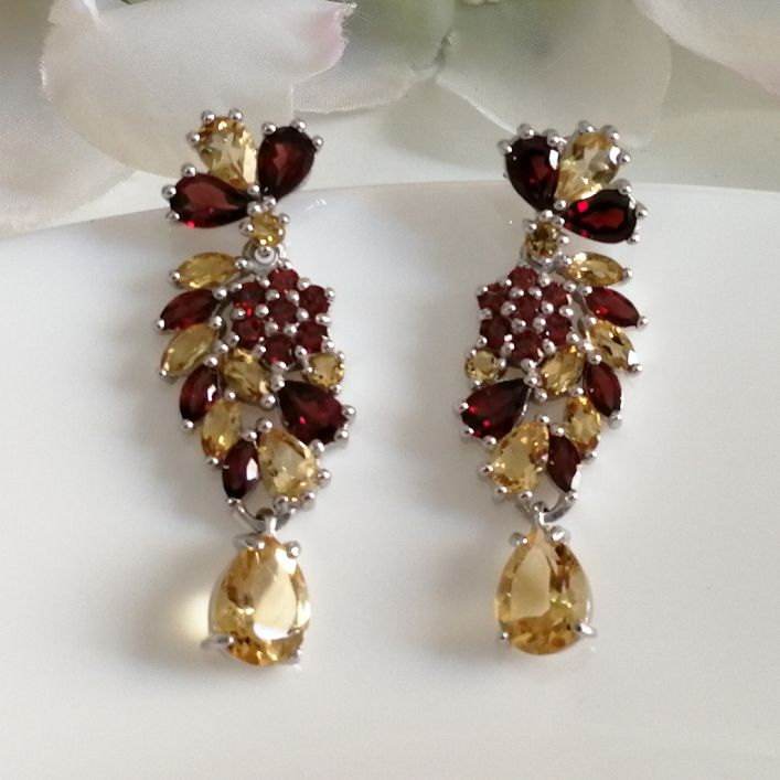 Autumn Earrings - Garnet, Citrine