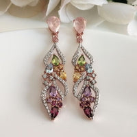 Plume Earrings - Peridot,Citrine,Aqua Marine,Rhodilite,Rose Quartz & Garnet