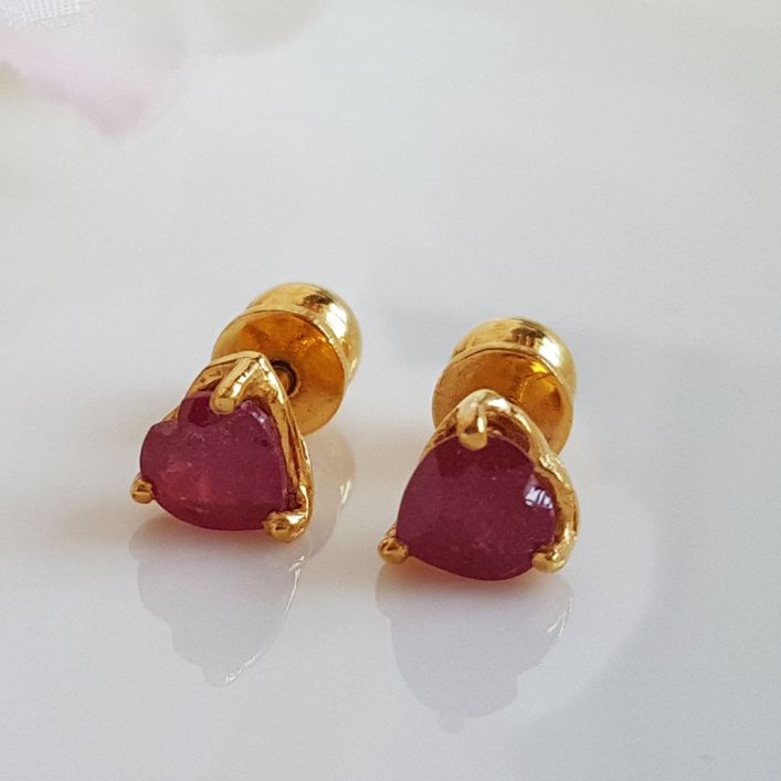 Ruby Heart Studs - Red Ruby