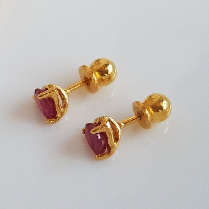 Ruby Heart Studs - Red Ruby