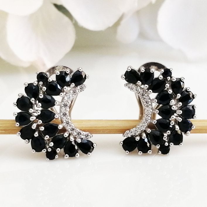 Crescent Earrings - Blue Sapphire