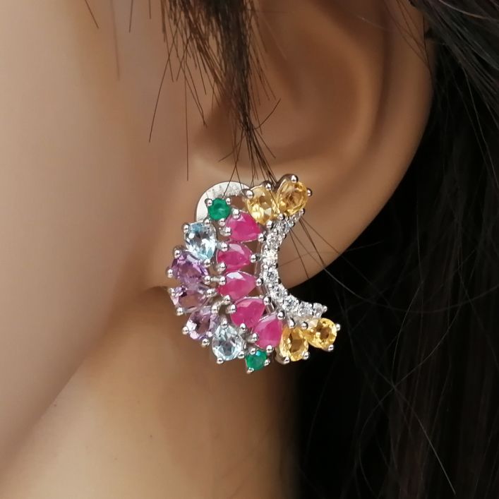 Crescent Earrings - Emerald, Aqua Marine, amethyst,Ruby & Citrine